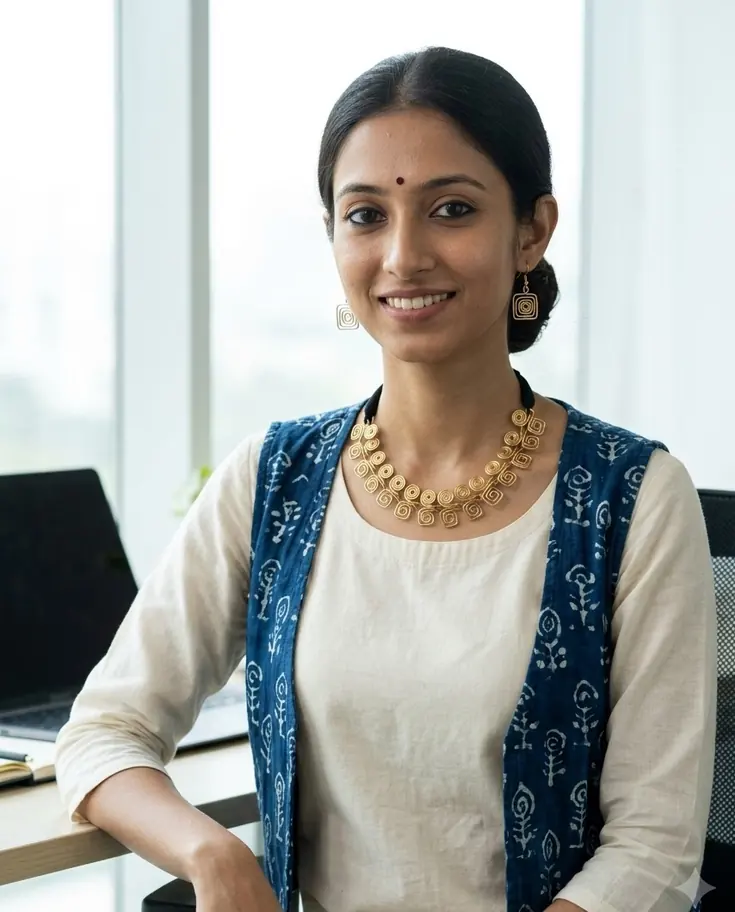 Office look with the brass hasuli necklace set